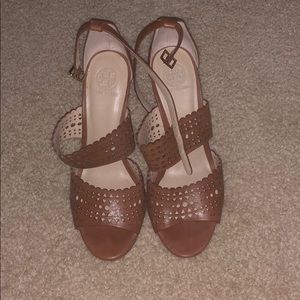 Tory Burch Brown Perforated Gladiator Wedge Sandal